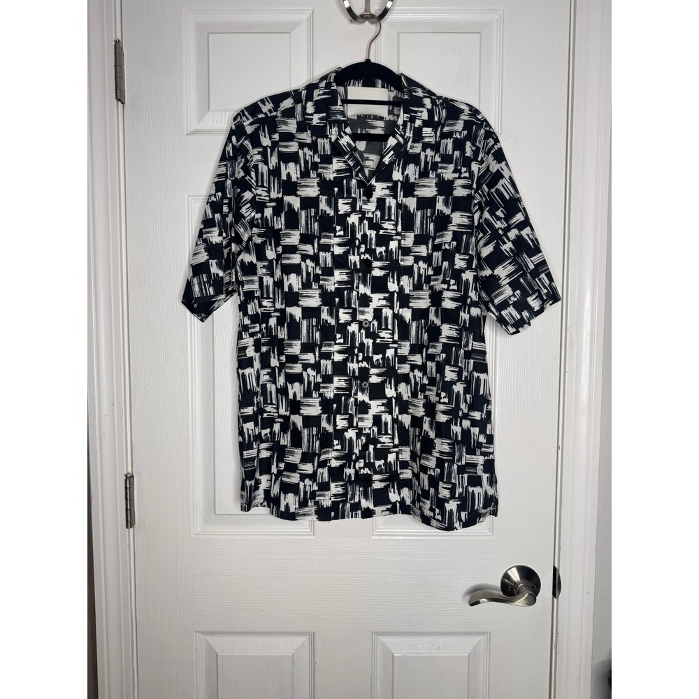 KING & TUCKFIELD Men's Black White Short Sleeve Button Down Organic Cotton‎ M
